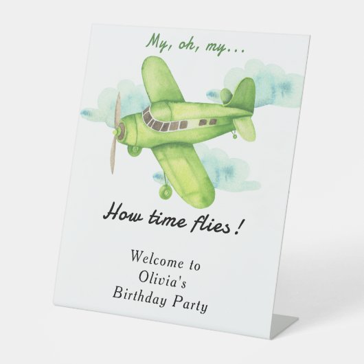 水彩飛行機子供の誕生日 台座サイン (正面)