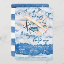 水彩飛行機男の赤ちゃんシャワー招待状