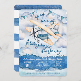 水彩飛行機男の赤ちゃんシャワー招待状 招待状
