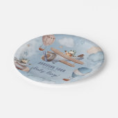 水彩飛行機航空少年の赤ちゃんシャワー ペーパープレート (アングル)