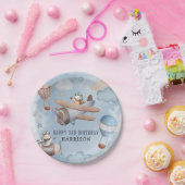 水彩飛行機航空少年バースデーパーティーP ペーパープレート (パーティー)