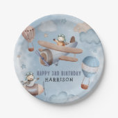 水彩飛行機航空少年バースデーパーティーP ペーパープレート (正面)