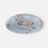 水彩飛行機航空少年バースデーパーティーP ペーパープレート (アングル)