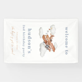 水彩飛行機誕生日ウェルカムバナー 横断幕