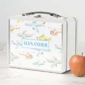 水彩飛行機、ヘリコプター、飛行機 メタルランチボックス (インサイチュ)