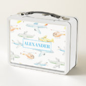 水彩飛行機、ヘリコプター、飛行機 メタルランチボックス (裏面)