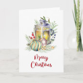 水彩食器とランタンクリスマスグリーティング シーズンカード (正面)