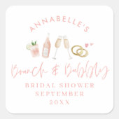 水彩飲料ブランチと泡立つブライダルシャワー スクエアシール (正面)