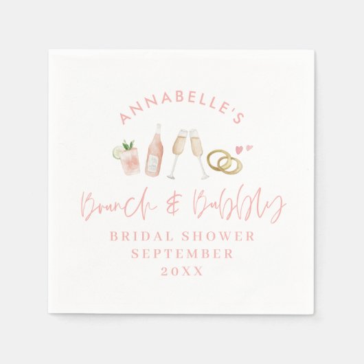 水彩飲料ブランチと泡立つブライダルシャワー スタンダードカクテルナプキン (正面)