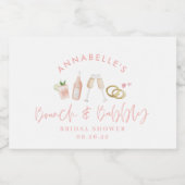 水彩飲料ブランチと泡立つブライダルシャワー スパークリングワインラベル (シングルラベル)