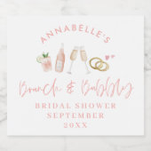 水彩飲料ブランチと泡立つブライダルシャワー スパークリングワインラベル (シングルラベル)