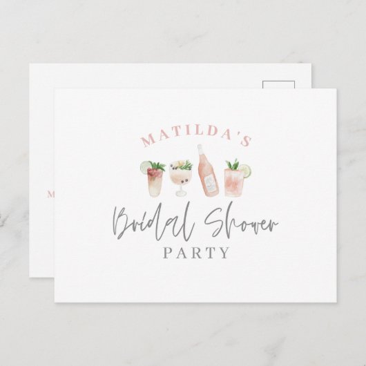 水彩飲絵を描料ブライダルシャワーパーティー インビテーションポストカード (正面/裏面)