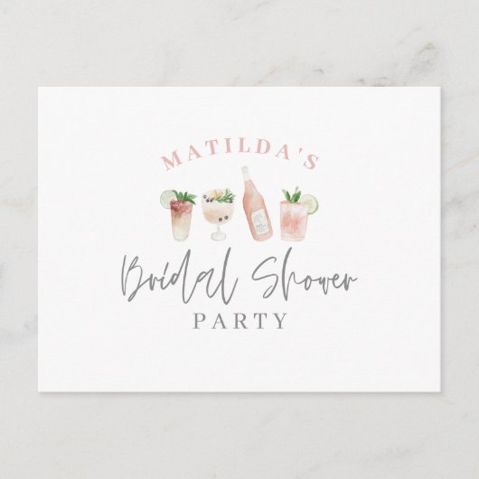 水彩飲絵を描料ブライダルシャワーパーティー インビテーションポストカード (正面)