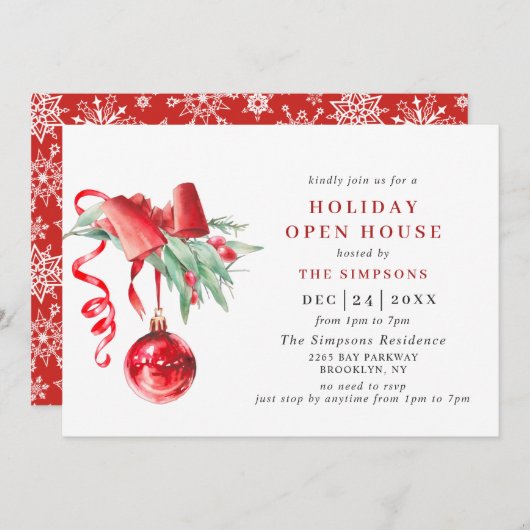 水彩飾りクリスマスホリデーオープンハウス 招待状 (正面/裏面)