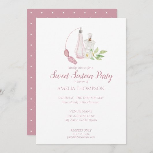 水彩香水ボトルSweet sixteen誕生日 招待状 (正面/裏面)