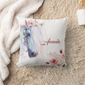 水彩馬とバラ装飾用クッション クッション (ブランケット)