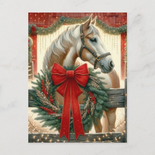 水彩馬とフェスティバルファームクリスマス シーズンポストカード (正面)