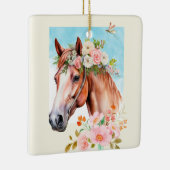 水彩馬と花の両面 セラミックオーナメント (右)