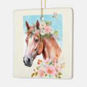 水彩馬と花の両面 セラミックオーナメント (左)