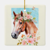 水彩馬と花の両面 セラミックオーナメント (裏面)