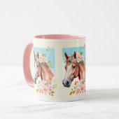 水彩馬と花セラミック マグカップ (正面左)