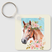 水彩馬と花 キーホルダー (正面)