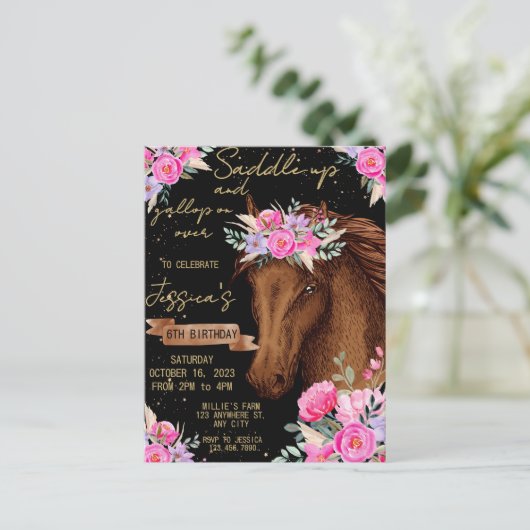 水彩馬の誕生日パーティー 馬のテーマの誕生日パーティー ポストカード (スタンド正面)