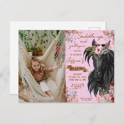 水彩馬の誕生日女性のカーボーイ ポストカード (正面/裏面)