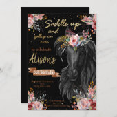 水彩馬の誕生日女性のカーボーイ 招待状 (正面/裏面)