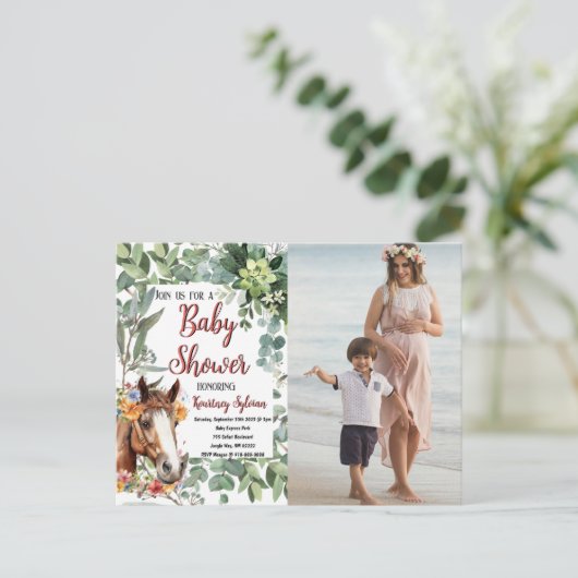 水彩馬フローラカスタム写真ベビーシャワー ポストカード (スタンド正面)