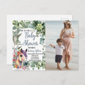 水彩馬フローラカスタム写真ベビーシャワー ポストカード (正面/裏面)