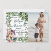 水彩馬フローラカスタム写真ベビーシャワー 招待状 (正面)