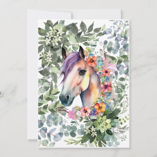 水彩馬フローラカスタム写真ベビーシャワー 招待状 (裏面)