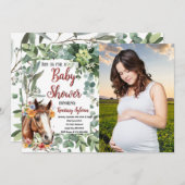 水彩馬フローラカスタム写真ベビーシャワー 招待状 (正面/裏面)