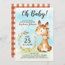 水彩馬ベビーシャワーファーム招待状