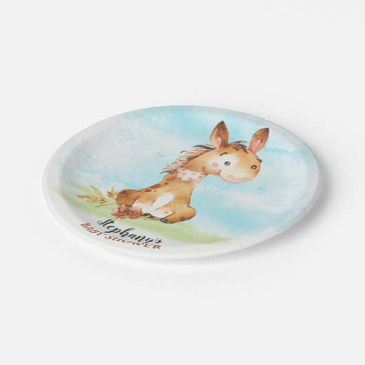 水彩馬ベビーシャワーファーム ペーパープレート (アングル)