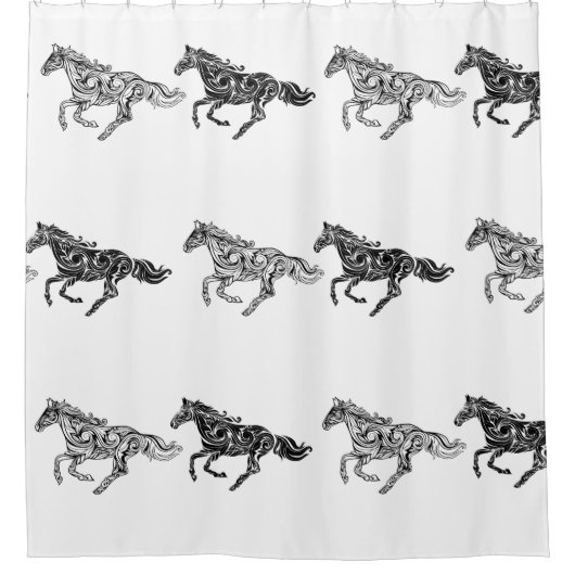 水彩馬ランニング馬動物の模様 シャワーカーテン (正面)