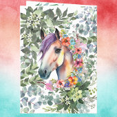 水彩馬及び植物性ベビーシャワー招待状 箔グリーティングカード