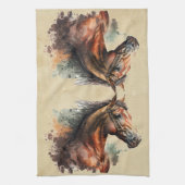 水彩馬場動物乗馬ライダー キッチンタオル (縦)