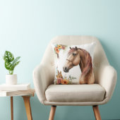 水彩馬頭とフローラ秋花 クッション (椅子)