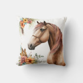 水彩馬頭とフローラ秋花 クッション (正面)