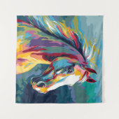 水彩馬頭イラストレーション タペストリー (正面(横))