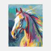 水彩馬頭イラストレーション フリースブランケット (正面)