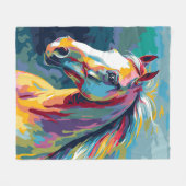 水彩馬頭イラストレーション フリースブランケット (正面(横))