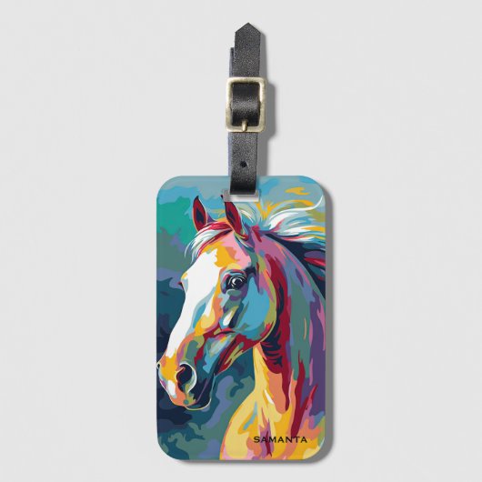 水彩馬頭イラストレーション ラゲッジタグ (正面縦)