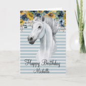 水彩馬頭ハッピーバースデーひまわり カード (正面)