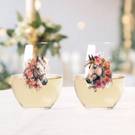 水彩馬頭付きフローラリース ステムなしワイングラス