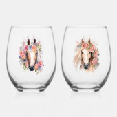 水彩馬頭付きフローラリース ステムなしワイングラス (裏面)