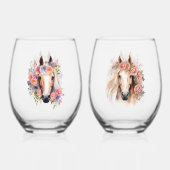 水彩馬頭付きフローラリース ステムなしワイングラス (正面)