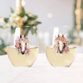 水彩馬頭付きフローラリース ステムなしワイングラス